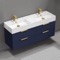 Double Floating Bathroom Vanity, Modern, Blue, 56